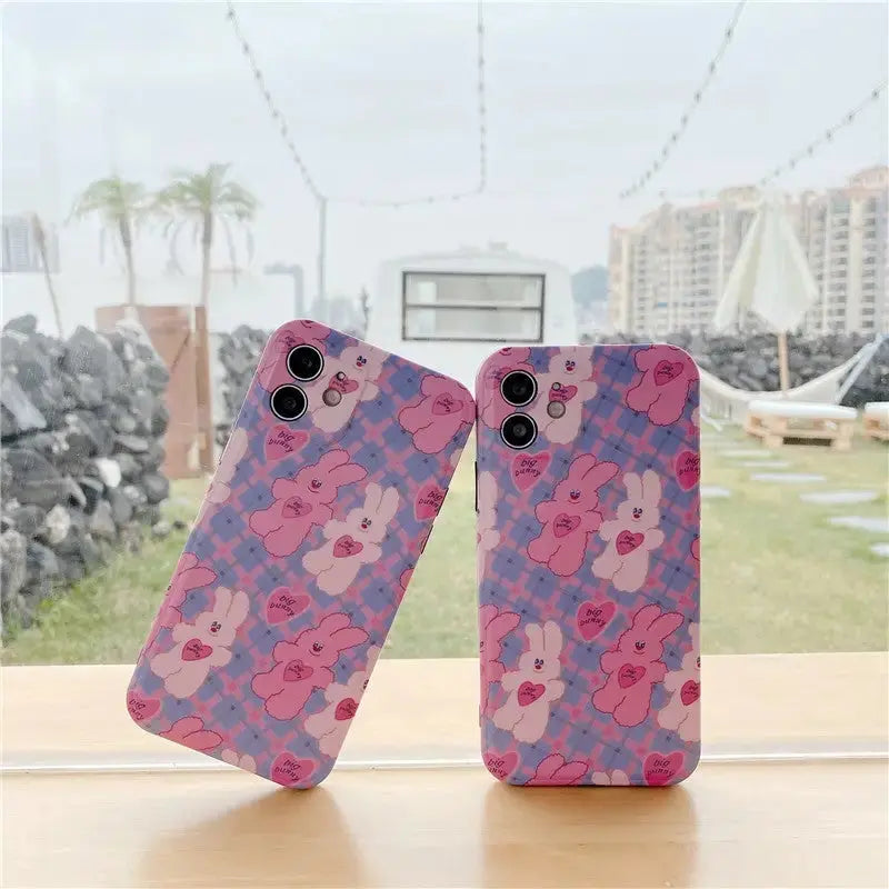 Kawaii Bunny Printing Plaid iPhone Case BP120 - iphone case