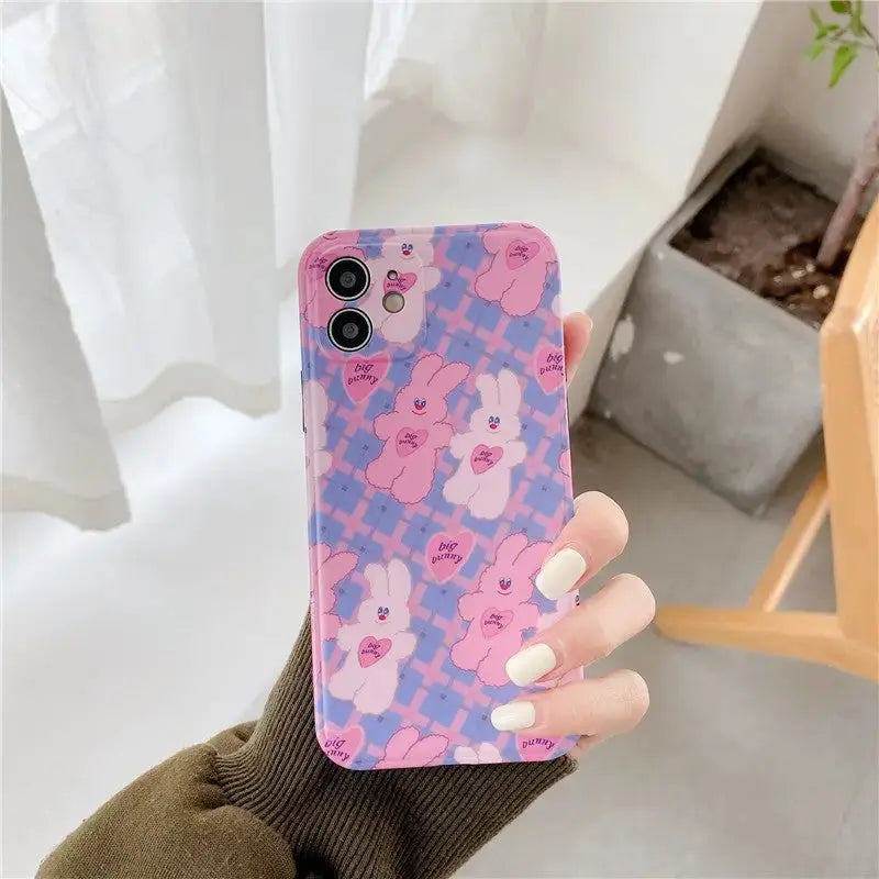 Kawaii Bunny Printing Plaid iPhone Case BP120 - iphone case