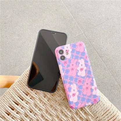 Kawaii Bunny Printing Plaid iPhone Case BP120 - iphone case