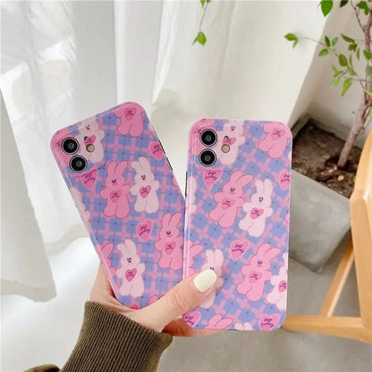 Kawaii Bunny Printing Plaid iPhone Case BP120 - iphone case