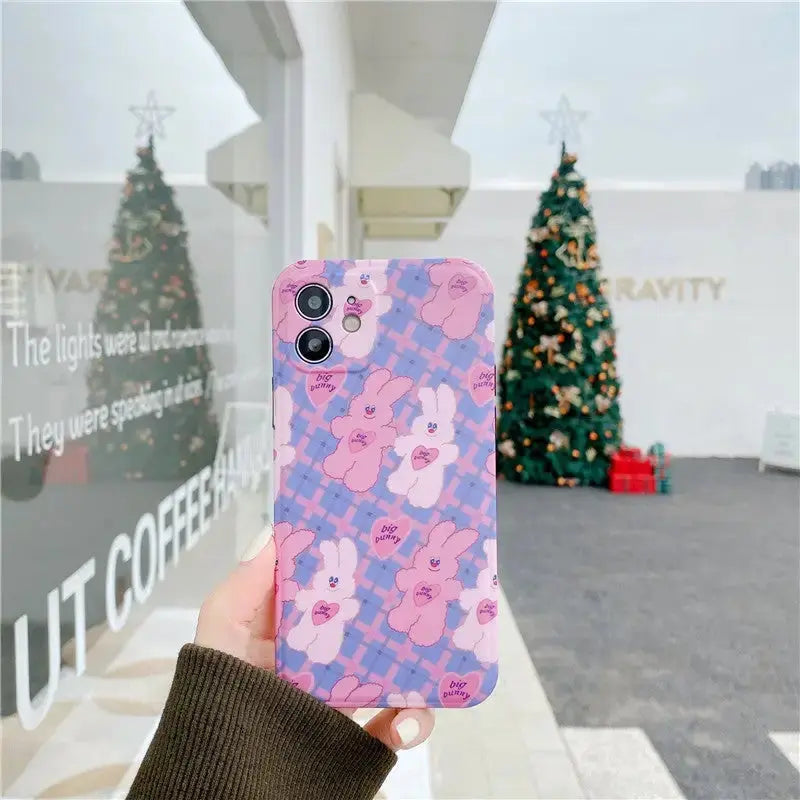 Kawaii Bunny Printing Plaid iPhone Case BP120 - iphone case