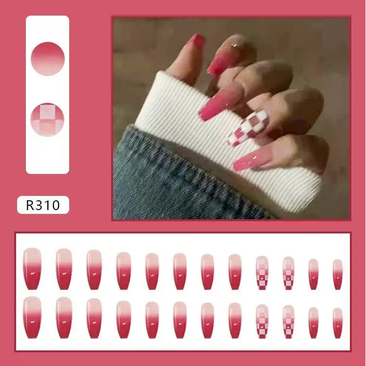 Checker Pointed Faux Nail Tips-1