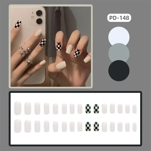 Checker Faux Nail Tips-1