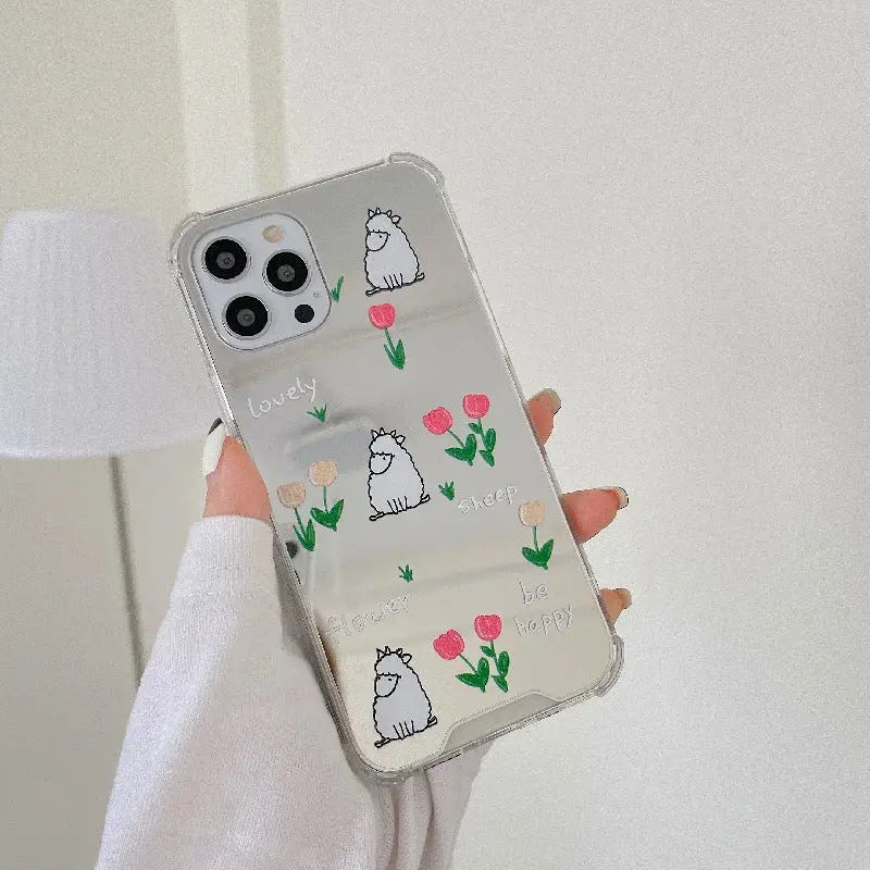 Kawaii Flower Sheep Mirror iPhone Case BP236 - iphone case