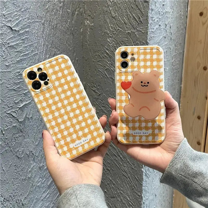 Kawaii Heart Bear Plaid iPhone Case BP137 - iphone case