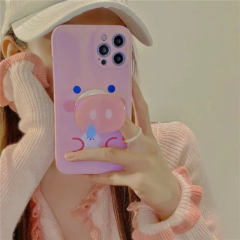 Kawaii Pink Pig Snout Holder iPhone Case W282 - iphone case