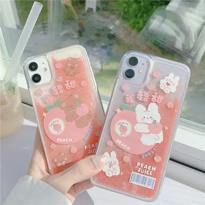 Kawaii Sweet Peach Bear Glitter Phone Case for Iphone W051 -
