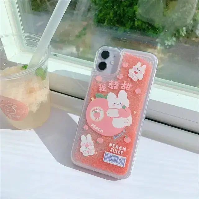 Kawaii Sweet Peach Bear Glitter Phone Case for Iphone W051 -