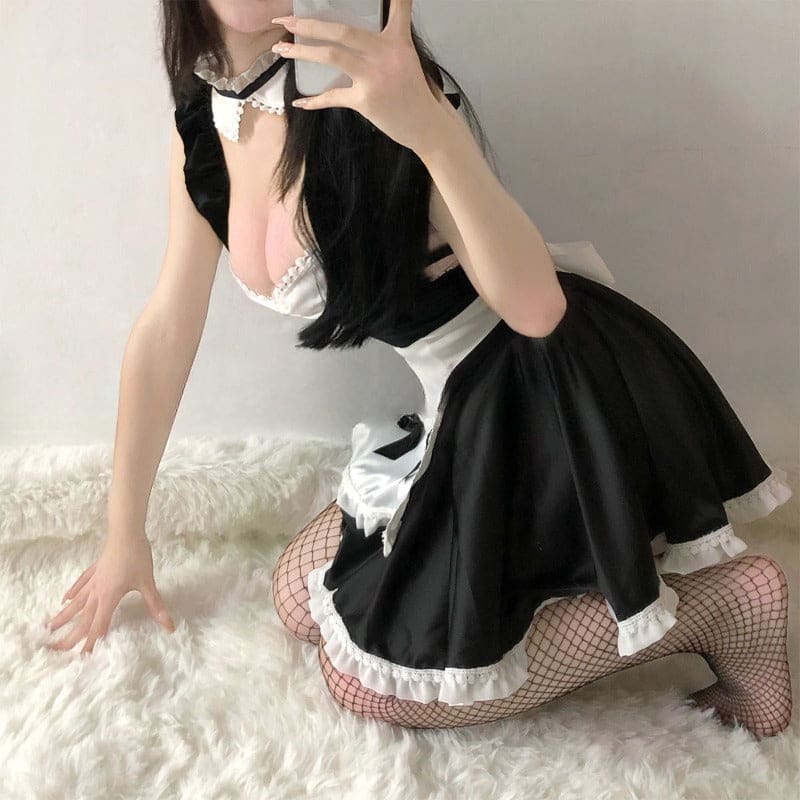Kfashion Cute Maid Black White Dress ON851 - M / Black