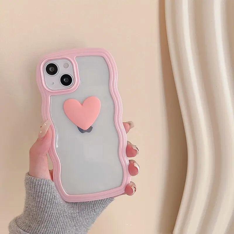 Korean Aesthetic Love Heart Wave Phone Case For iPhone 13 12