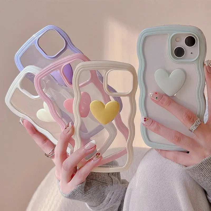 Korean Aesthetic Love Heart Wave Phone Case For iPhone 13 12