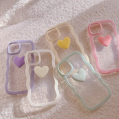 Korean Aesthetic Love Heart Wave Phone Case For iPhone 13 12