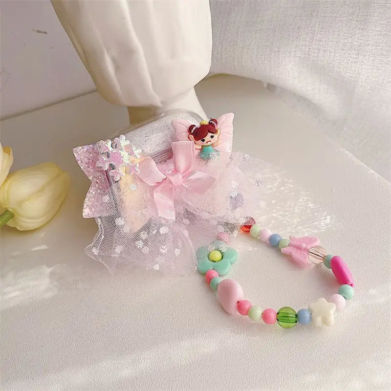 Lace Small Fairy Airpods Earphone Case Skin With Rainbow Chain-3