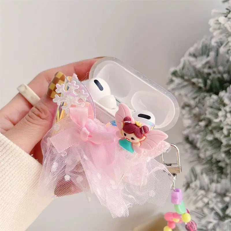 Lace Small Fairy Airpods Earphone Case Skin With Rainbow Chain-2