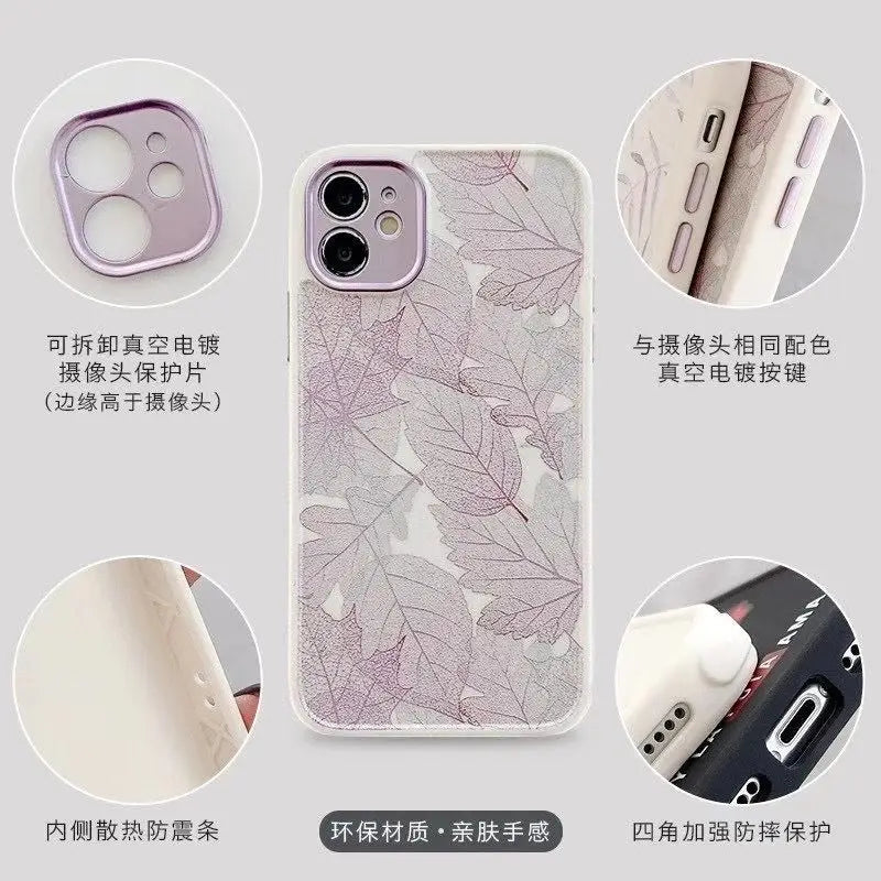 Leaf Print Phone Case - iPhone 12 Pro Max / 12 Pro / 12 / 12 Mini / 11 Pro Max / 11 Pro / 11 / XS Max / XS / XR / X / 8 Plus / 7 Plus / 8 / 7 / SE 2-10