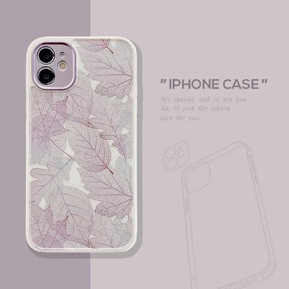 Leaf Print Phone Case - iPhone 12 Pro Max / 12 Pro / 12 / 12 Mini / 11 Pro Max / 11 Pro / 11 / XS Max / XS / XR / X / 8 Plus / 7 Plus / 8 / 7 / SE 2-18