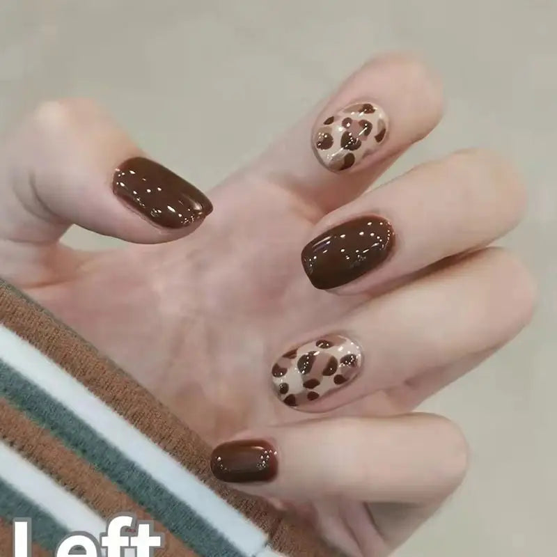 Leopard Print Faux Nail Tips FN19 - Brown / One Size - Nail 