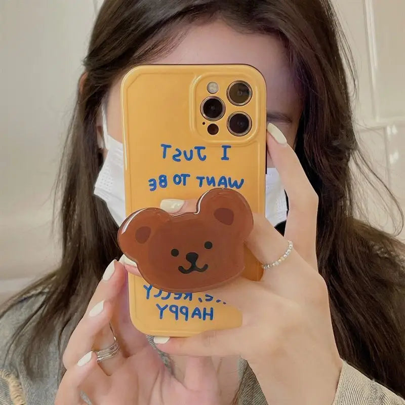 Lettering Bear Stand Phone Case - iPhone 12 Pro Max / 12 Pro / 12 / 11 Pro Max / 11 Pro / 11 / Xs Max / Xr / Xs / X / 8 Plus / 7 Plus / 8 / 7 / Se 2-7