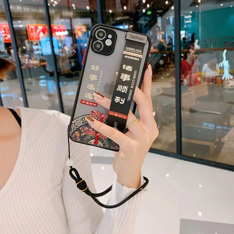 Lettering Hand Strap Phone Case - iPhone 13 Pro Max / 13 Pro / 13 / 12 Pro Max / 12 Pro / 12 / 12 Mini / 11 Pro Max / 11 Pro / 11 / Xs Max / Xr / Xs / X / 8 Plus / 8 / 7 Plus / 7 / Se 2 / 6s Plus / 6s / 6 Plus / 6-3