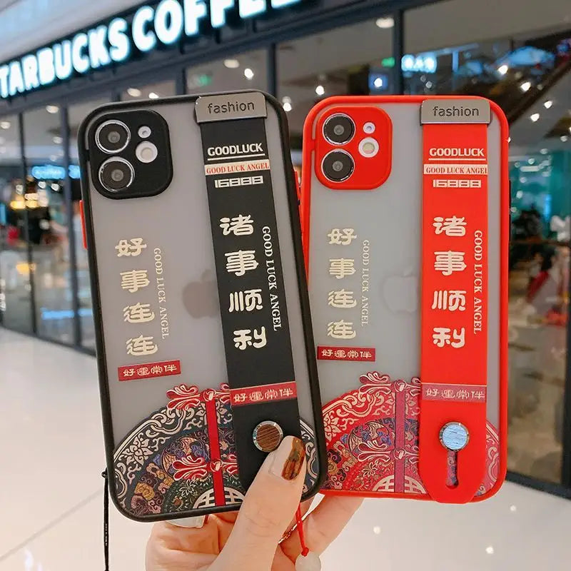 Lettering Hand Strap Phone Case - iPhone 13 Pro Max / 13 Pro / 13 / 12 Pro Max / 12 Pro / 12 / 12 Mini / 11 Pro Max / 11 Pro / 11 / Xs Max / Xr / Xs / X / 8 Plus / 8 / 7 Plus / 7 / Se 2 / 6s Plus / 6s / 6 Plus / 6-7