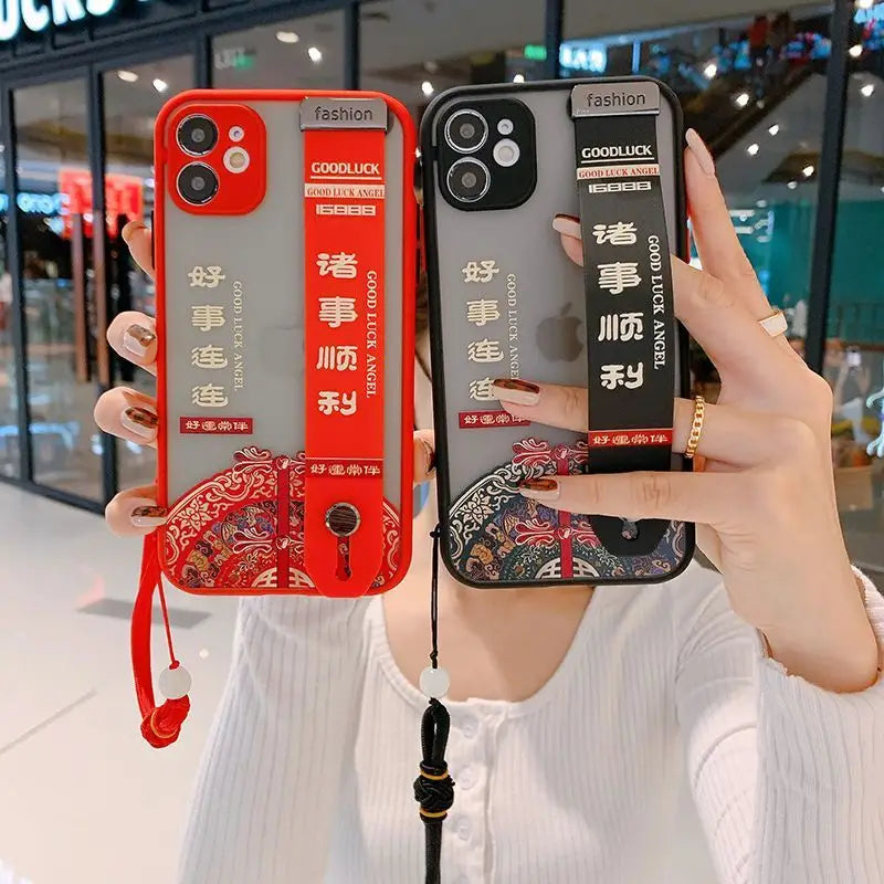 Lettering Hand Strap Phone Case - iPhone 13 Pro Max / 13 Pro / 13 / 12 Pro Max / 12 Pro / 12 / 12 Mini / 11 Pro Max / 11 Pro / 11 / Xs Max / Xr / Xs / X / 8 Plus / 8 / 7 Plus / 7 / Se 2 / 6s Plus / 6s / 6 Plus / 6-6