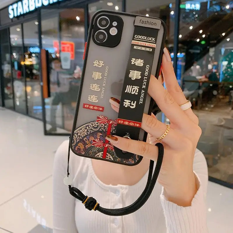 Lettering Hand Strap Phone Case - iPhone 13 Pro Max / 13 Pro / 13 / 12 Pro Max / 12 Pro / 12 / 12 Mini / 11 Pro Max / 11 Pro / 11 / Xs Max / Xr / Xs / X / 8 Plus / 8 / 7 Plus / 7 / Se 2 / 6s Plus / 6s / 6 Plus / 6-13