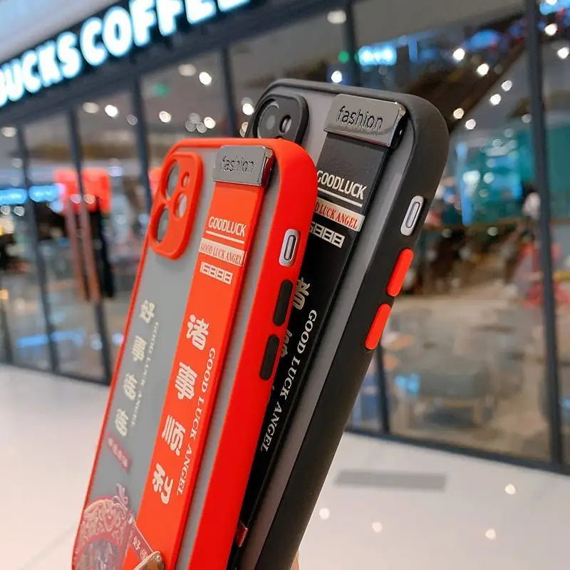 Lettering Hand Strap Phone Case - iPhone 13 Pro Max / 13 Pro / 13 / 12 Pro Max / 12 Pro / 12 / 12 Mini / 11 Pro Max / 11 Pro / 11 / Xs Max / Xr / Xs / X / 8 Plus / 8 / 7 Plus / 7 / Se 2 / 6s Plus / 6s / 6 Plus / 6-4