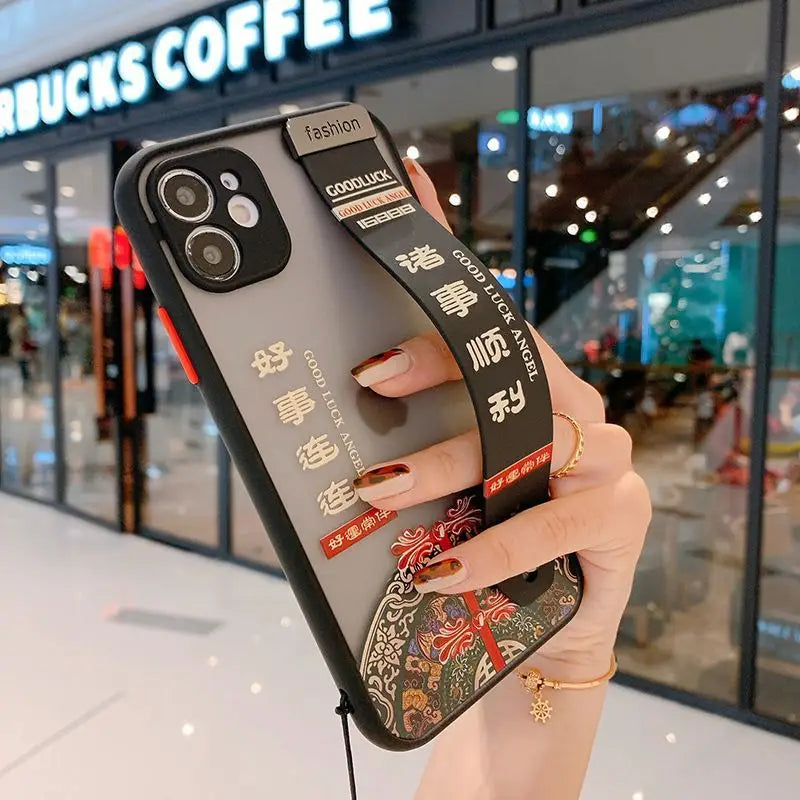 Lettering Hand Strap Phone Case - iPhone 13 Pro Max / 13 Pro / 13 / 12 Pro Max / 12 Pro / 12 / 12 Mini / 11 Pro Max / 11 Pro / 11 / Xs Max / Xr / Xs / X / 8 Plus / 8 / 7 Plus / 7 / Se 2 / 6s Plus / 6s / 6 Plus / 6-14