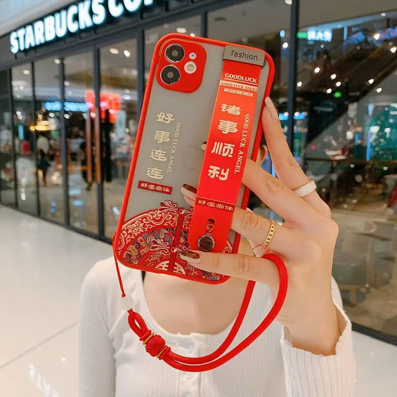 Lettering Hand Strap Phone Case - iPhone 13 Pro Max / 13 Pro / 13 / 12 Pro Max / 12 Pro / 12 / 12 Mini / 11 Pro Max / 11 Pro / 11 / Xs Max / Xr / Xs / X / 8 Plus / 8 / 7 Plus / 7 / Se 2 / 6s Plus / 6s / 6 Plus / 6-10