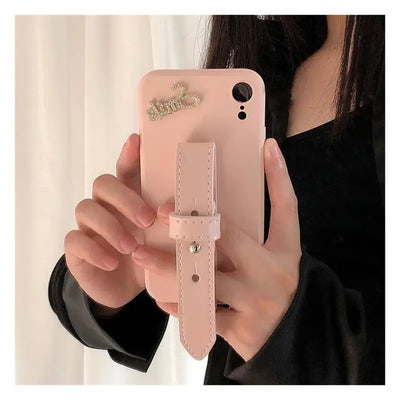 Lettering Hand Strap Phone Case - iPhone 13 Pro Max / 13 Pro / 13 / 13 mini / 12 Pro Max / 12 Pro / 12 / 12 mini / 11 Pro Max / 11 Pro / 11 / SE / XS Max / XS / XR / X / SE 2 / 8 / 8 Plus / 7 / 7 Plus / 6 / 6 Plus-6