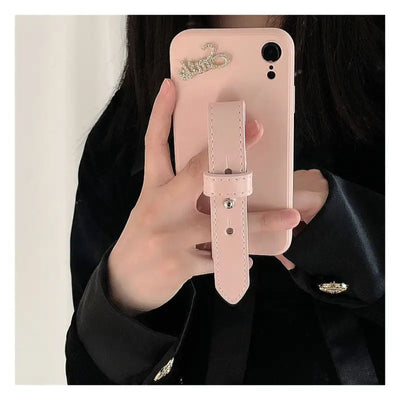 Lettering Hand Strap Phone Case - iPhone 13 Pro Max / 13 Pro / 13 / 13 mini / 12 Pro Max / 12 Pro / 12 / 12 mini / 11 Pro Max / 11 Pro / 11 / SE / XS Max / XS / XR / X / SE 2 / 8 / 8 Plus / 7 / 7 Plus / 6 / 6 Plus-9