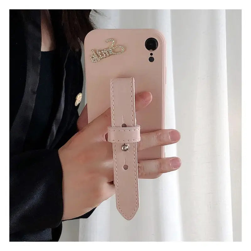 Lettering Hand Strap Phone Case - iPhone 13 Pro Max / 13 Pro / 13 / 13 mini / 12 Pro Max / 12 Pro / 12 / 12 mini / 11 Pro Max / 11 Pro / 11 / SE / XS Max / XS / XR / X / SE 2 / 8 / 8 Plus / 7 / 7 Plus / 6 / 6 Plus-10