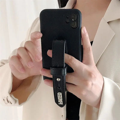 Lettering Hand Strap Phone Case - iPhone 13 Pro Max / 13 Pro / 13 / 13 mini / 12 Pro Max / 12 Pro / 12 / 12 mini / 11 Pro Max / 11 Pro / 11 / SE / XS Max / XS / XR / X / SE 2 / 8 / 8 Plus / 7 / 7 Plus / 6 / 6 Plus-2