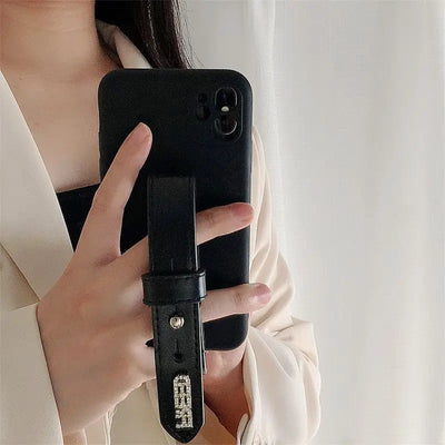 Lettering Hand Strap Phone Case - iPhone 13 Pro Max / 13 Pro / 13 / 13 mini / 12 Pro Max / 12 Pro / 12 / 12 mini / 11 Pro Max / 11 Pro / 11 / SE / XS Max / XS / XR / X / SE 2 / 8 / 8 Plus / 7 / 7 Plus / 6 / 6 Plus-3