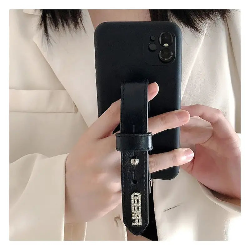 Lettering Hand Strap Phone Case - iPhone 13 Pro Max / 13 Pro / 13 / 13 mini / 12 Pro Max / 12 Pro / 12 / 12 mini / 11 Pro Max / 11 Pro / 11 / SE / XS Max / XS / XR / X / SE 2 / 8 / 8 Plus / 7 / 7 Plus / 6 / 6 Plus-6