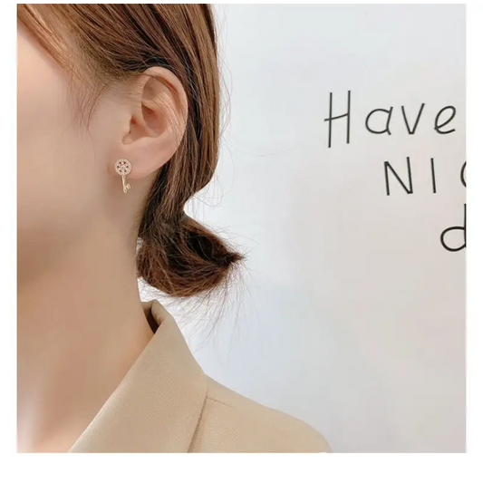 Lock & Key Rhinestone Asymmetrical Alloy Earring Wd53 - Gold
