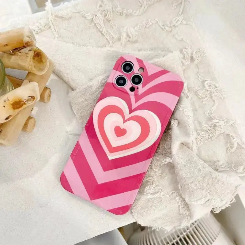 Lovely Pink Gradient Heart Graphic iPhone Case BS021 - 