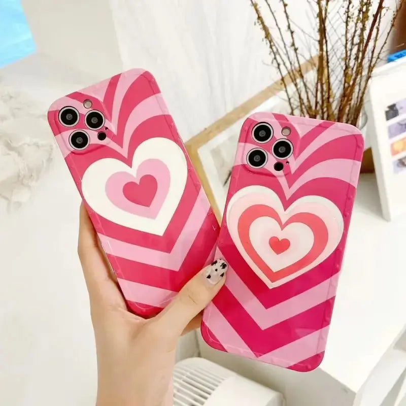 Lovely Pink Gradient Heart Graphic iPhone Case BS021 - 