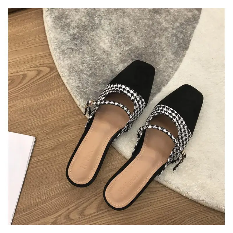 Low Heel Houndstooth Mules E806 - Sandals