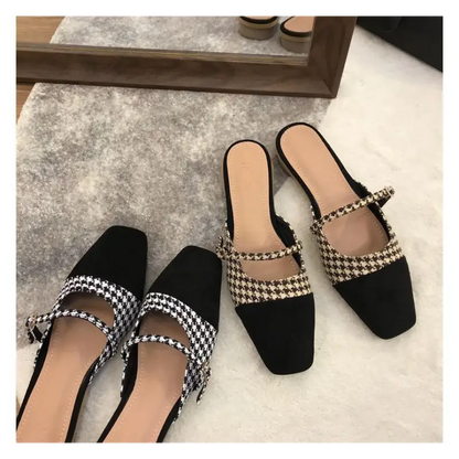 Low Heel Houndstooth Mules E806 - Sandals