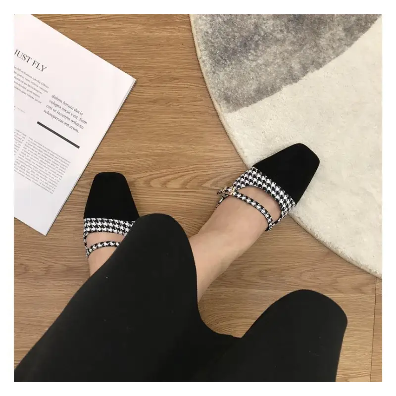 Low Heel Houndstooth Mules E806 - Sandals