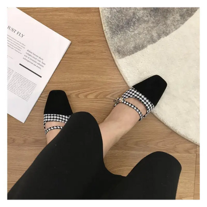 Low Heel Houndstooth Mules E806 - Sandals