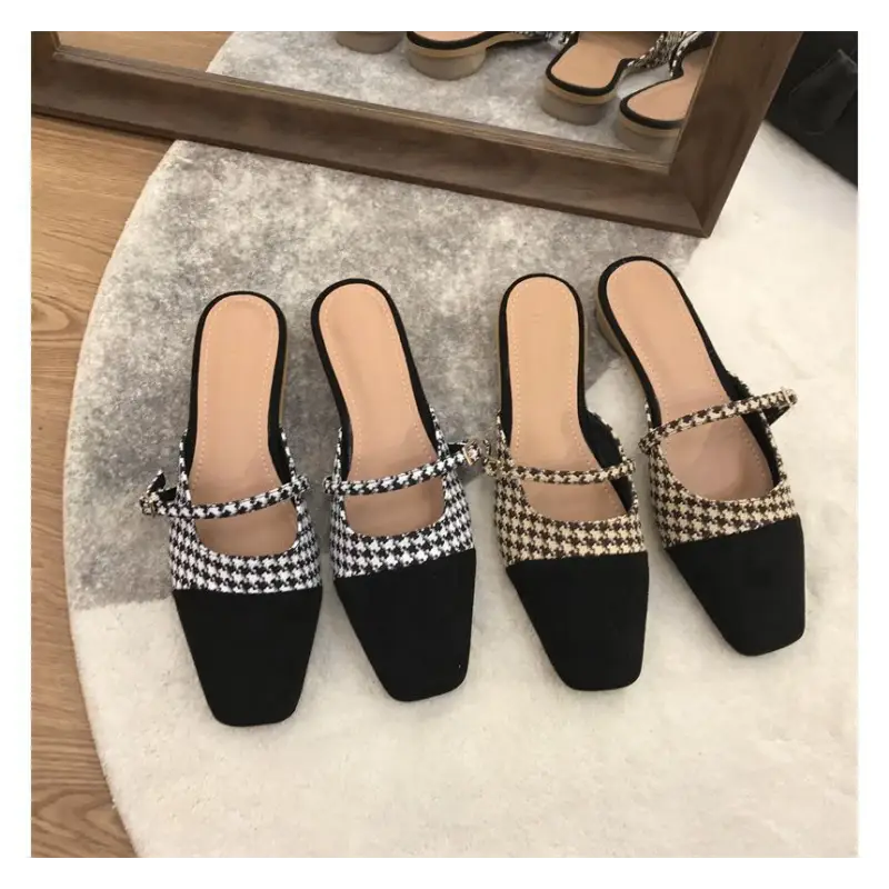 Low Heel Houndstooth Mules E806 - Sandals