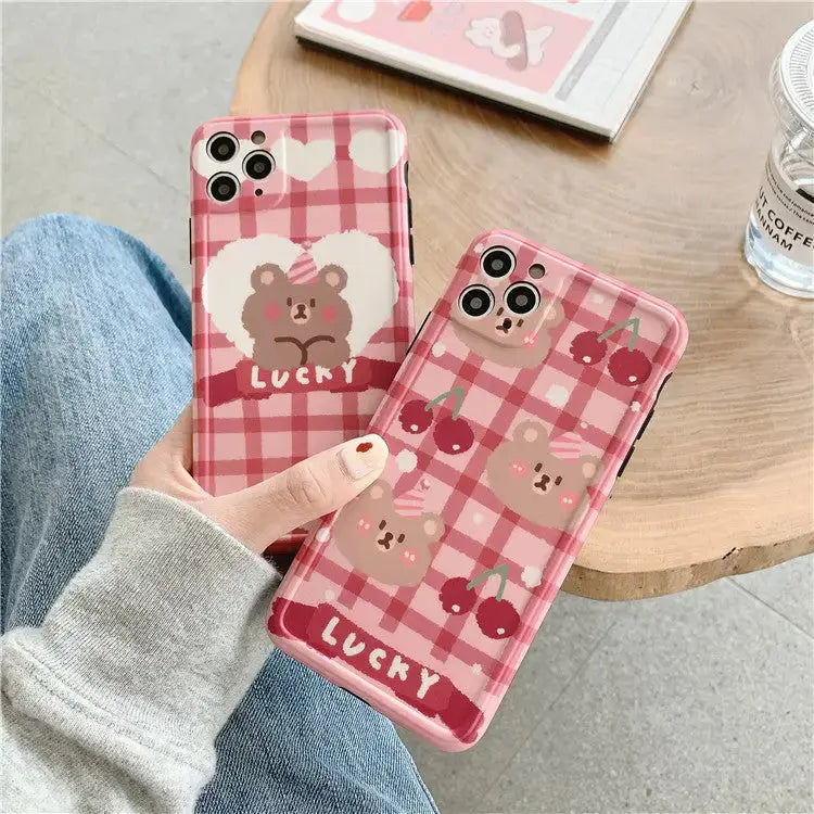 Lucky Cherry Bear Plaid iPhone Case BP081 - iphone case