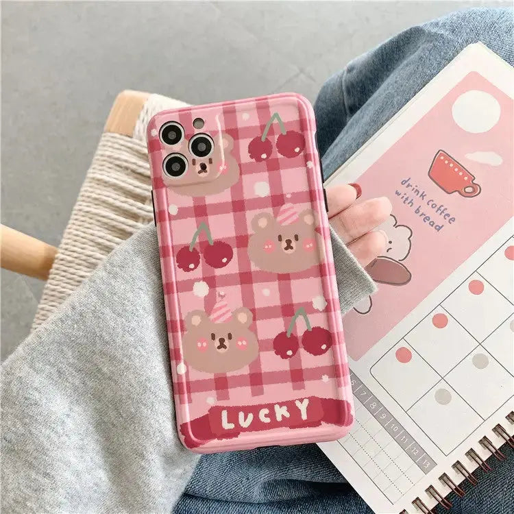 Lucky Cherry Bear Plaid iPhone Case BP081 - iphone case