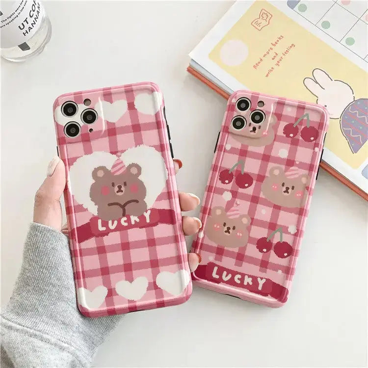 Lucky Cherry Bear Plaid iPhone Case BP081 - iphone case