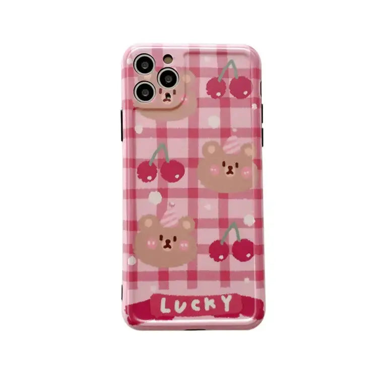 Lucky Cherry Bear Plaid iPhone Case BP081 - iphone case