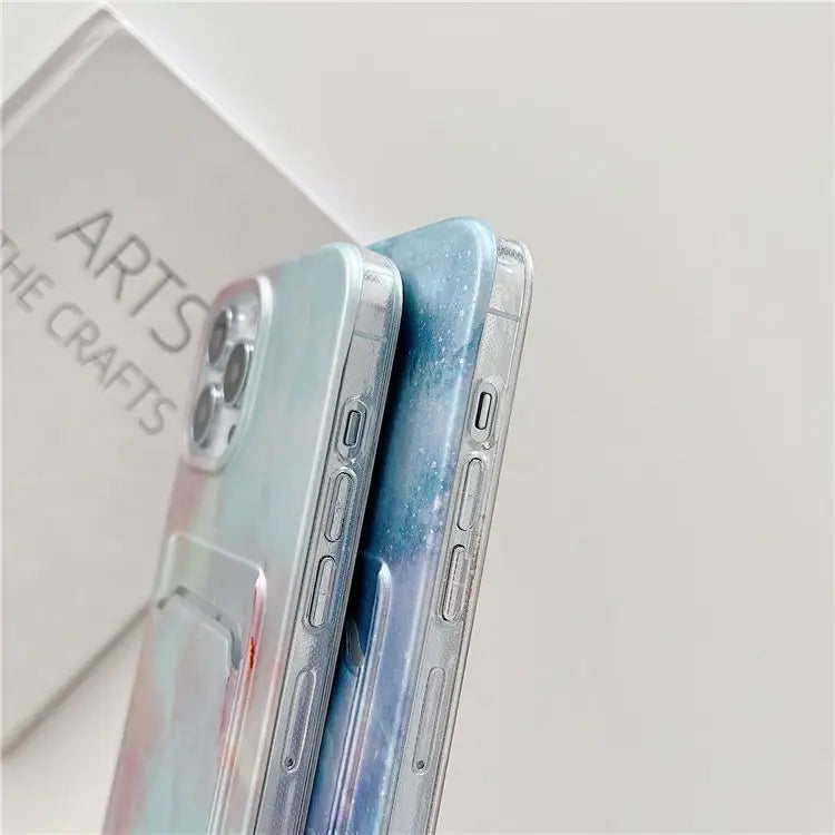 Marble Print Card Holder Phone Case - Iphone 7 / 7 Plus / 8 