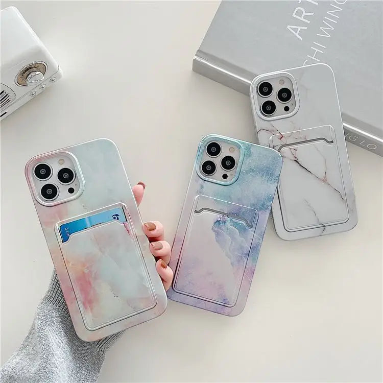 Marble Print Card Holder Phone Case - Iphone 7 / 7 Plus / 8 