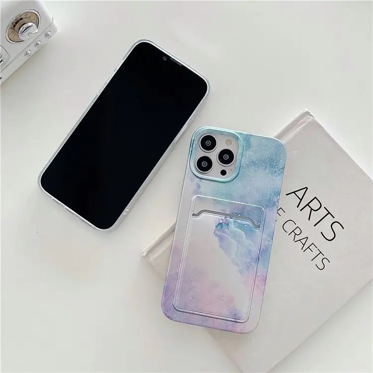 Marble Print Card Holder Phone Case - Iphone 7 / 7 Plus / 8 